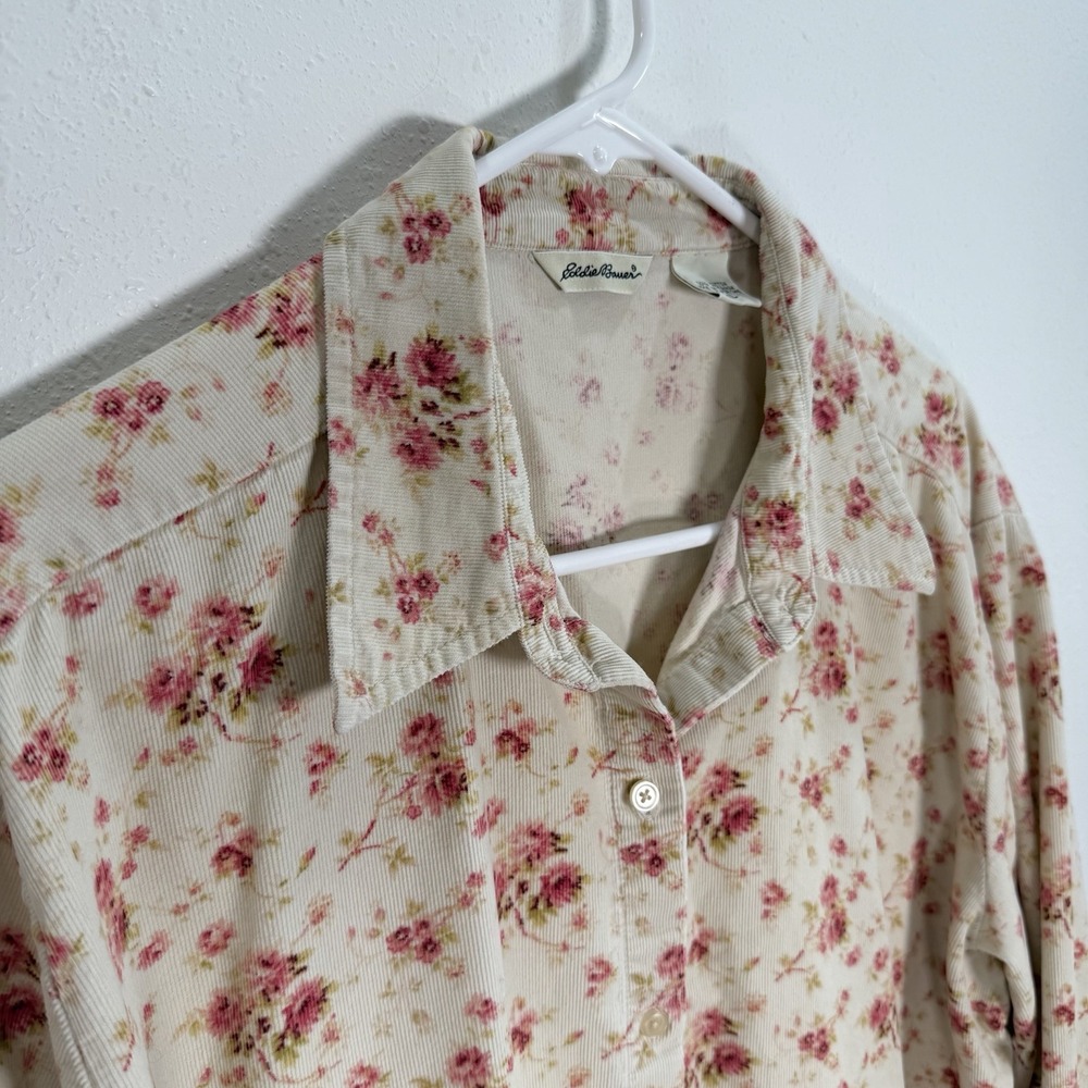 Vtg Eddie Bauer Shirt Women XXL Floral Corduroy Button Up French Country Cottage
